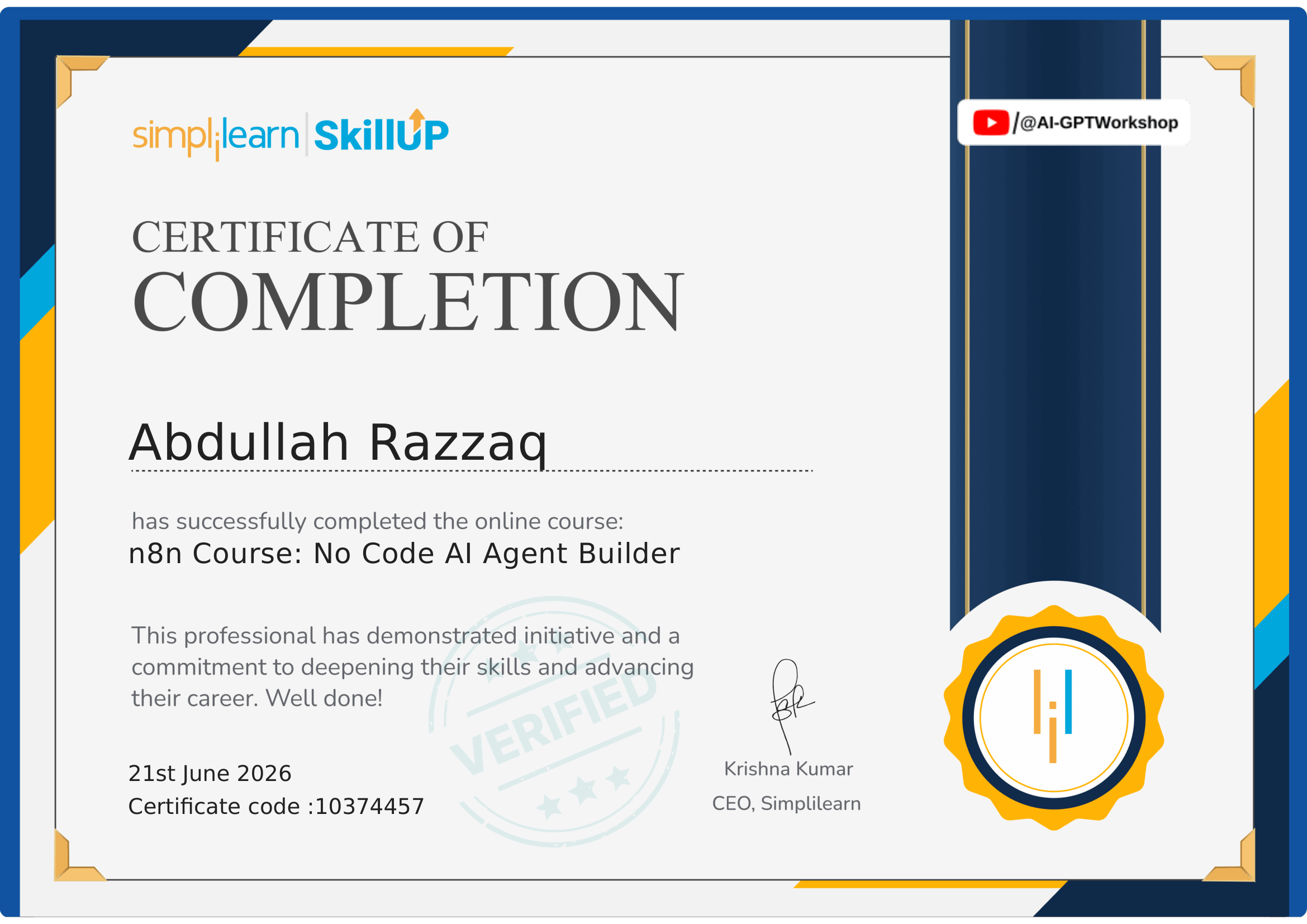 No Code AI Builder Certificate